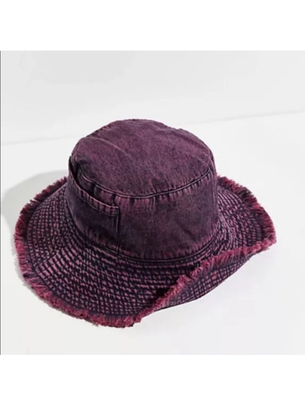 Free People Rahi Acid Washed Bucket Hat Blue Denim Over Pink Frayed One Size NEW